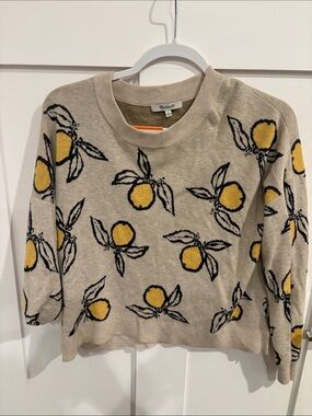 Madewell Cream Crewneck Sweater with Yellow Lemon Motif